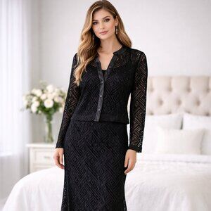 Vintage 90s JS Collections Womens Size 10 Black Lace Maxi Dress Jacket Goth